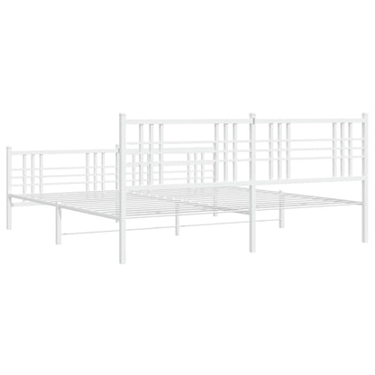 White Metal Bed Frame with Footboard - 183x213cm, No Mattress