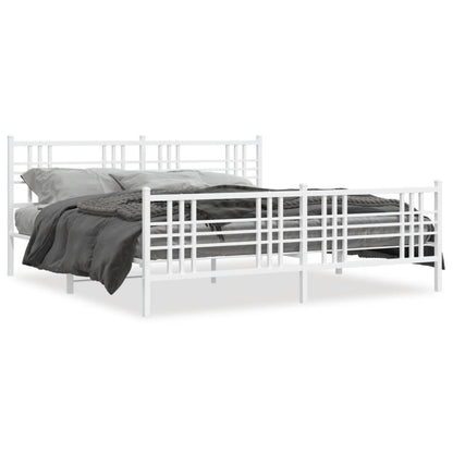 White Metal Bed Frame with Footboard, 193x203cm, Sturdy Design