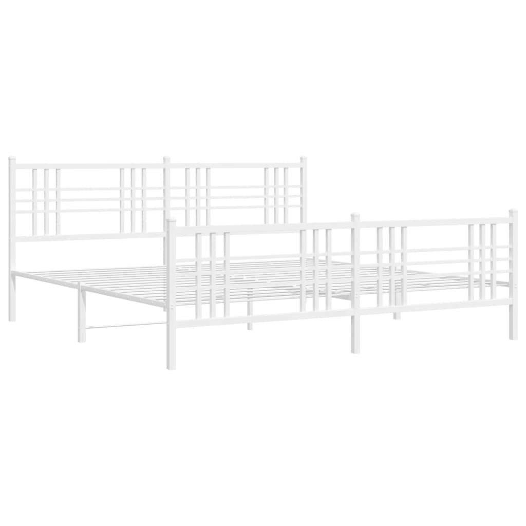 White Metal Bed Frame with Footboard, 193x203cm, Sturdy Design