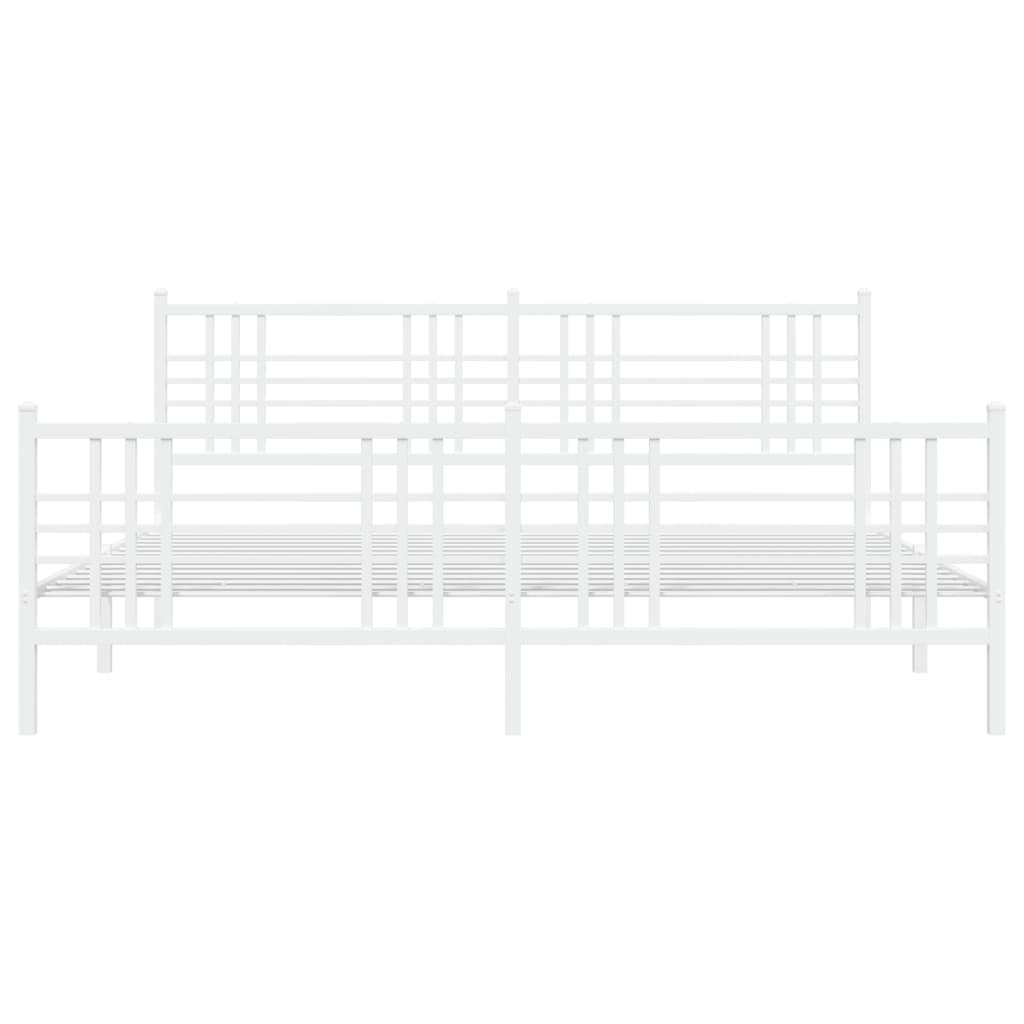 White Metal Bed Frame with Footboard, 193x203cm, Sturdy Design