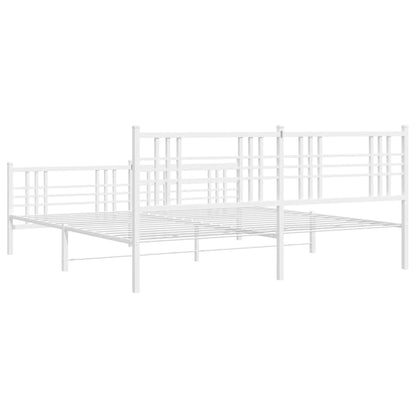 White Metal Bed Frame with Footboard, 193x203cm, Sturdy Design