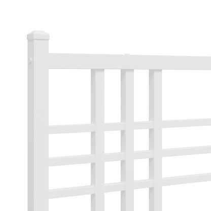 White Metal Bed Frame with Footboard, 193x203cm, Sturdy Design