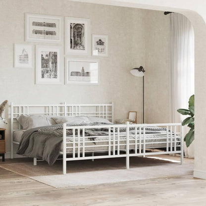 White Metal Bed Frame with Footboard, 193x203cm, Sturdy Design