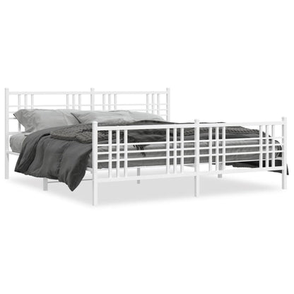 White Metal Bed Frame with Footboard, 200x200cm - No Mattress Included