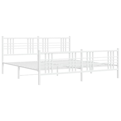 White Metal Bed Frame with Footboard, 200x200cm - No Mattress Included