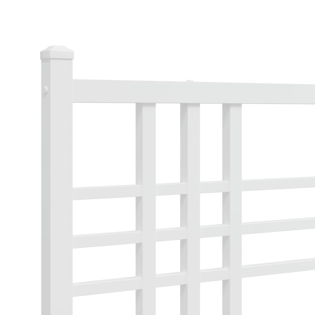 White Metal Bed Frame with Footboard, 200x200cm - No Mattress Included