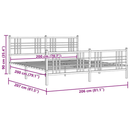 White Metal Bed Frame with Footboard, 200x200cm - No Mattress Included