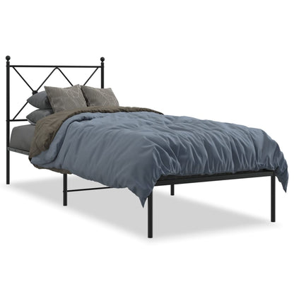 Black Metal Bed Frame with Headboard 75x190cm - No Mattress