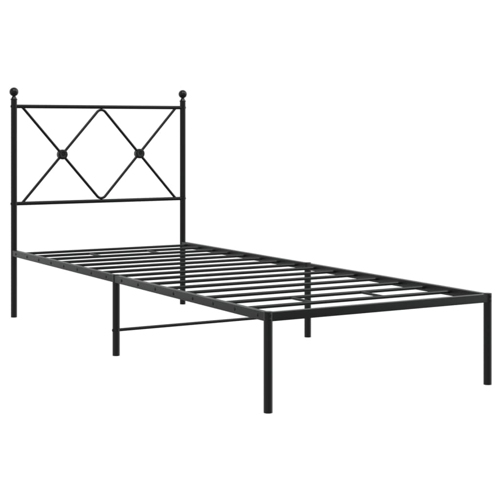 Black Metal Bed Frame with Headboard 75x190cm - No Mattress