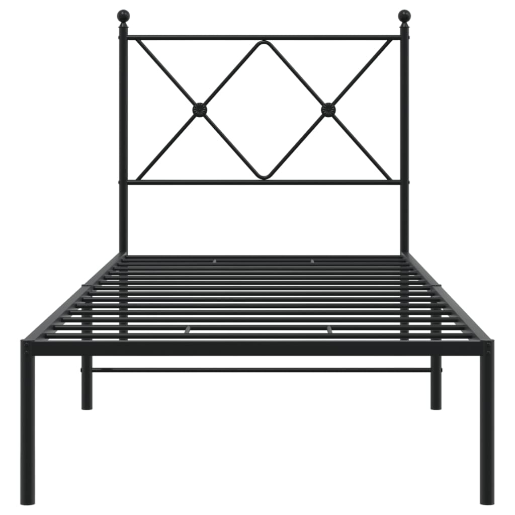 Black Metal Bed Frame with Headboard 75x190cm - No Mattress