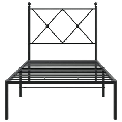 Black Metal Bed Frame with Headboard 75x190cm - No Mattress