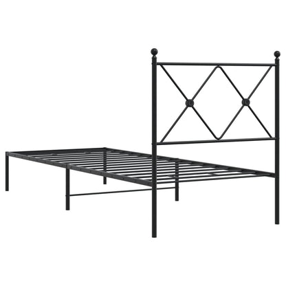 Black Metal Bed Frame with Headboard 75x190cm - No Mattress