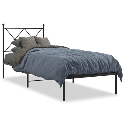 Sleek Black Metal Bed Frame with Headboard 80x200cm - No Mattress
