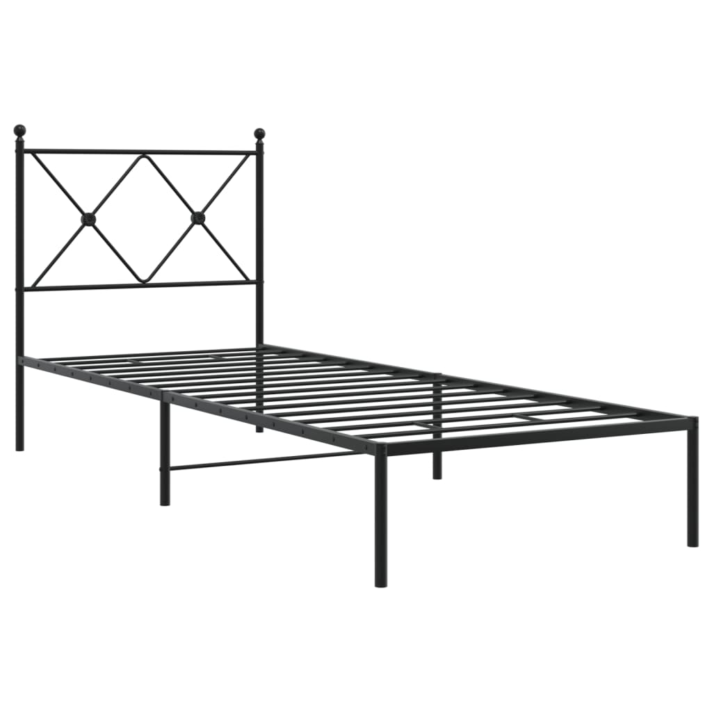 Sleek Black Metal Bed Frame with Headboard 80x200cm - No Mattress