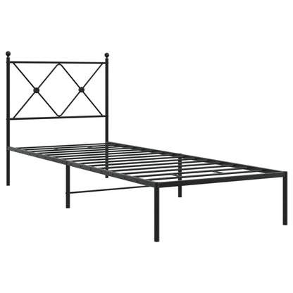 Sleek Black Metal Bed Frame with Headboard 80x200cm - No Mattress