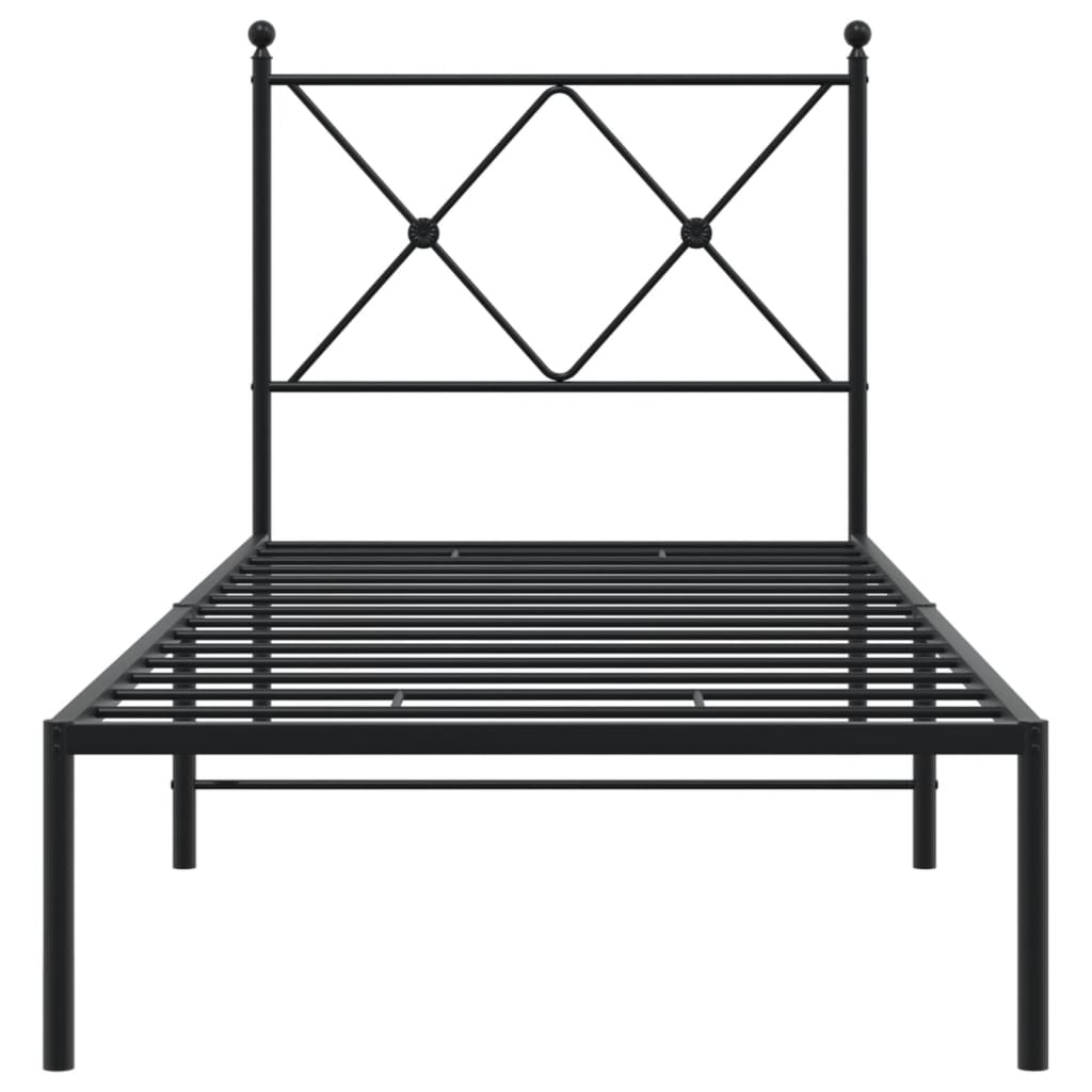 Sleek Black Metal Bed Frame with Headboard 80x200cm - No Mattress