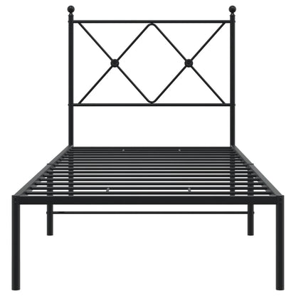 Sleek Black Metal Bed Frame with Headboard 80x200cm - No Mattress