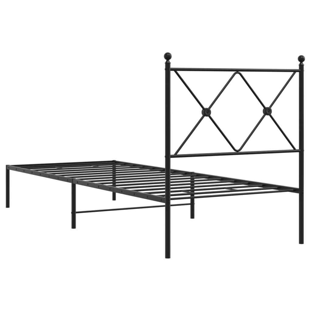 Sleek Black Metal Bed Frame with Headboard 80x200cm - No Mattress