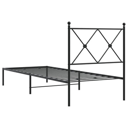 Sleek Black Metal Bed Frame with Headboard 80x200cm - No Mattress