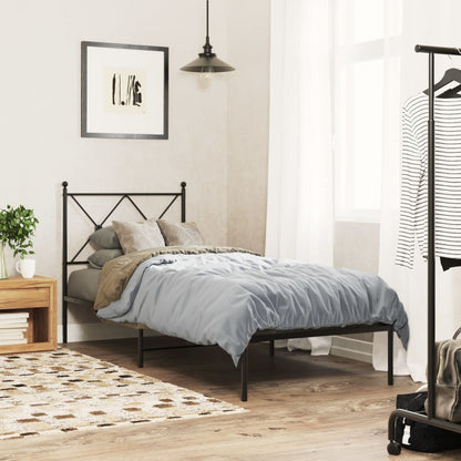 Sleek Black Metal Bed Frame with Headboard 80x200cm - No Mattress
