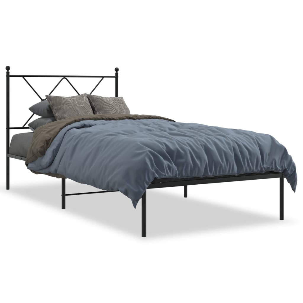 Black Metal Bed Frame with Headboard 90x190cm - No Mattress Included