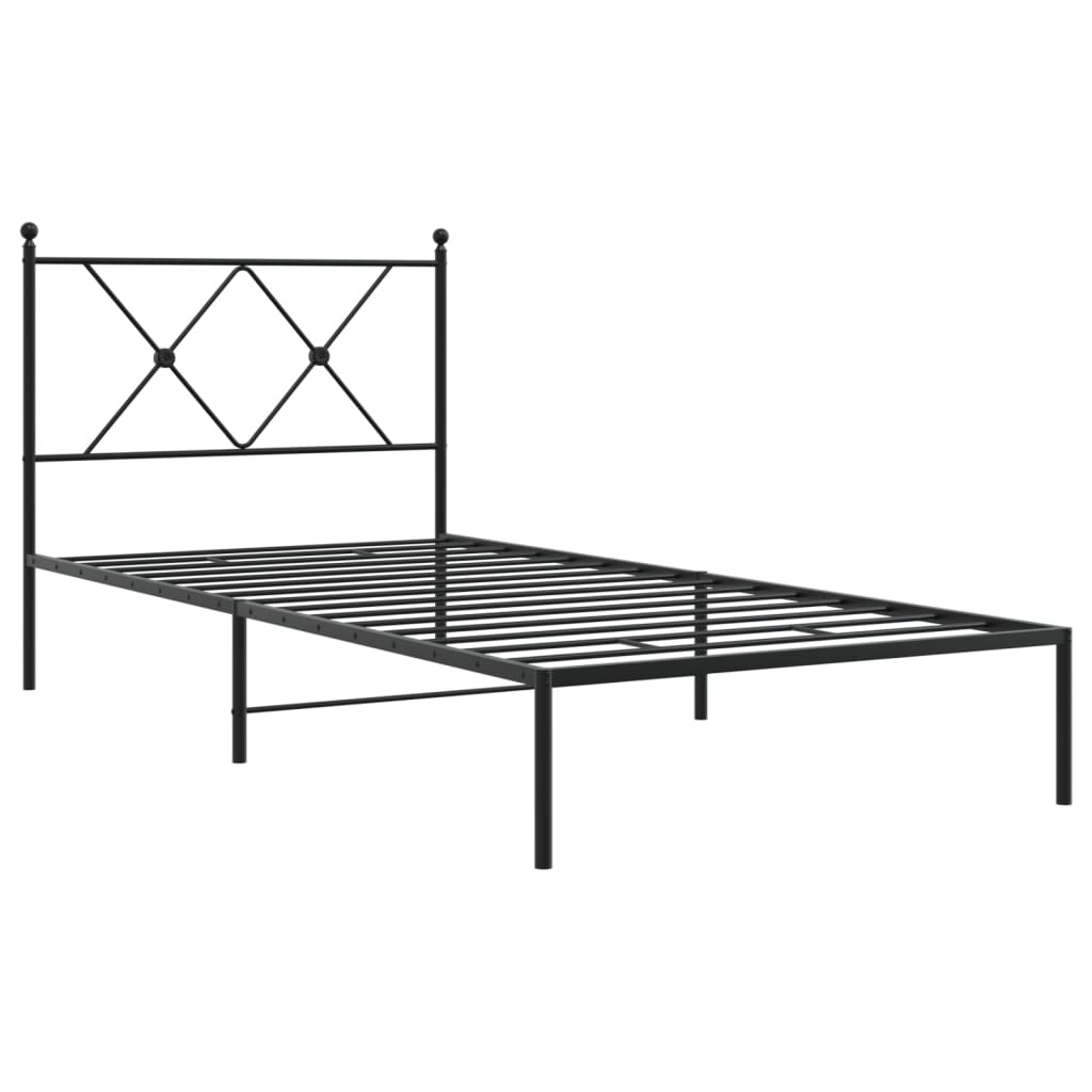 Black Metal Bed Frame with Headboard 90x190cm - No Mattress Included