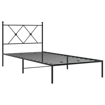Black Metal Bed Frame with Headboard 90x190cm - No Mattress Included