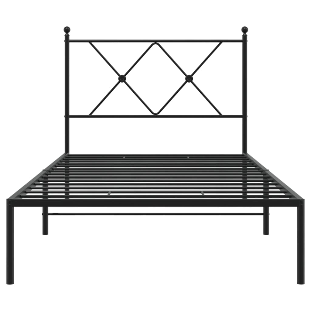 Black Metal Bed Frame with Headboard 90x190cm - No Mattress Included