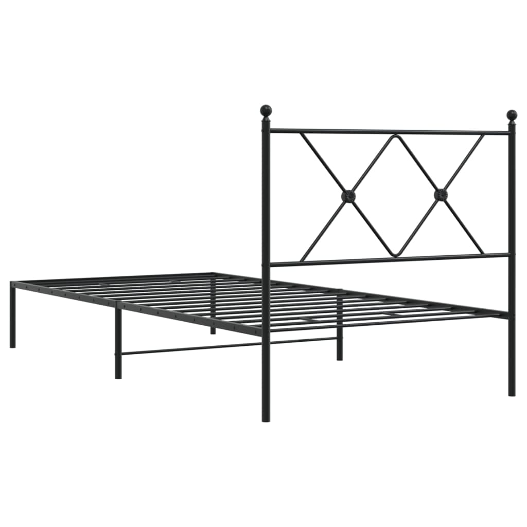 Black Metal Bed Frame with Headboard 90x190cm - No Mattress Included