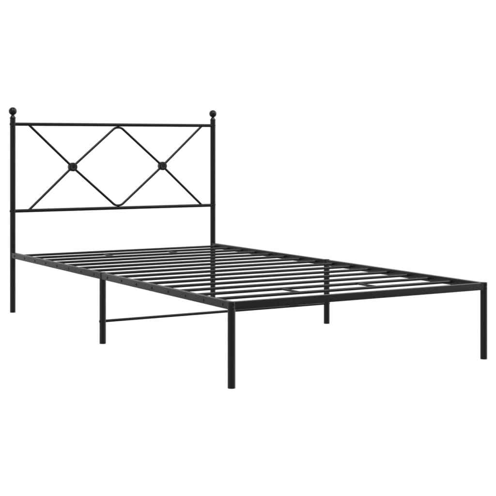 Black Metal Bed Frame with Headboard - 100x190cm (Mattress Not Included)