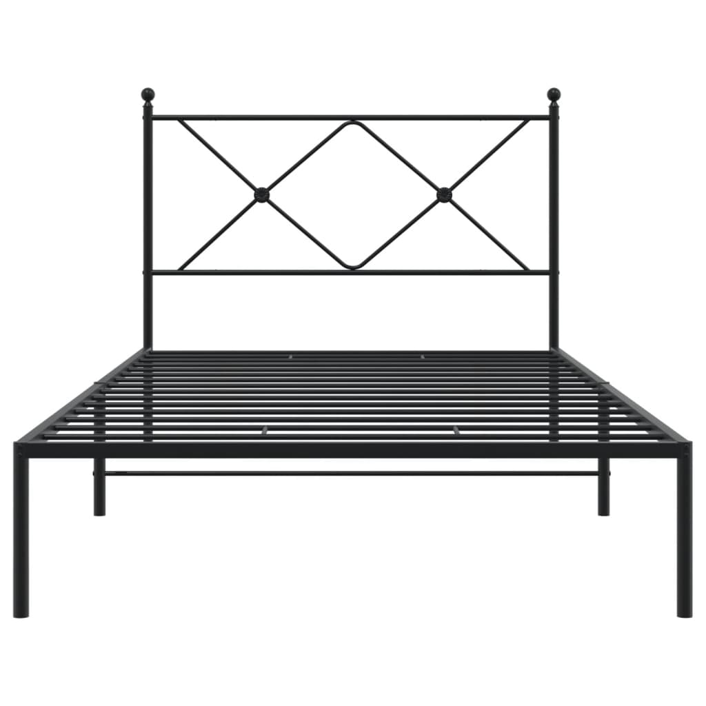 Black Metal Bed Frame with Headboard - 100x190cm (Mattress Not Included)