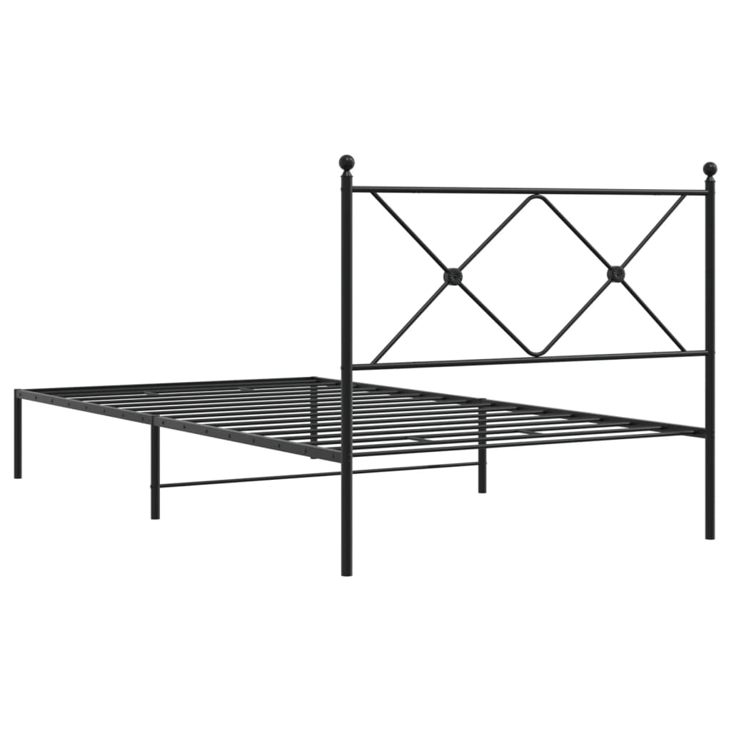 Black Metal Bed Frame with Headboard - 100x190cm (Mattress Not Included)