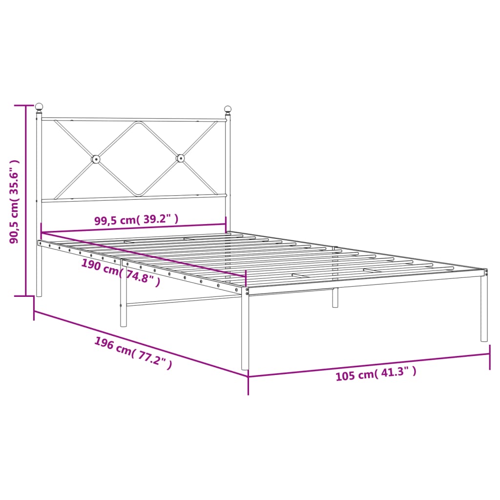 Black Metal Bed Frame with Headboard - 100x190cm (Mattress Not Included)