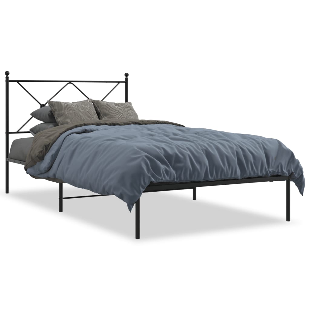 Black Metal Bed Frame with Headboard - 100x200cm, No Mattress