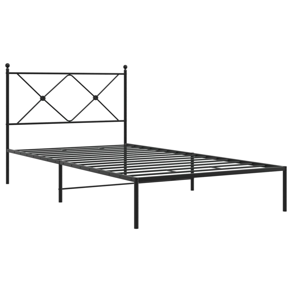 Black Metal Bed Frame with Headboard - 100x200cm, No Mattress