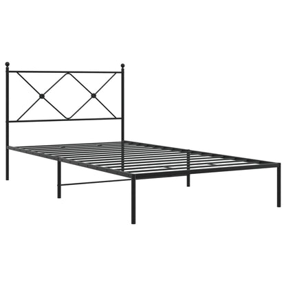 Black Metal Bed Frame with Headboard - 100x200cm, No Mattress