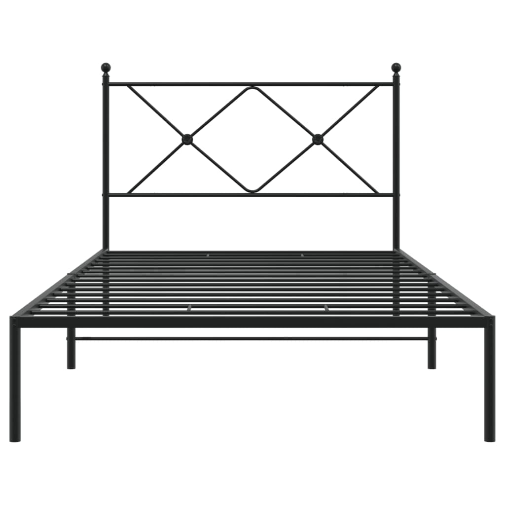 Black Metal Bed Frame with Headboard - 100x200cm, No Mattress