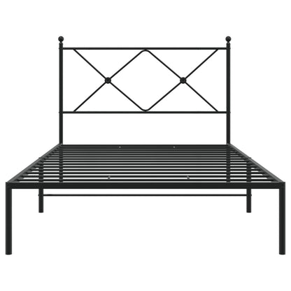 Black Metal Bed Frame with Headboard - 100x200cm, No Mattress