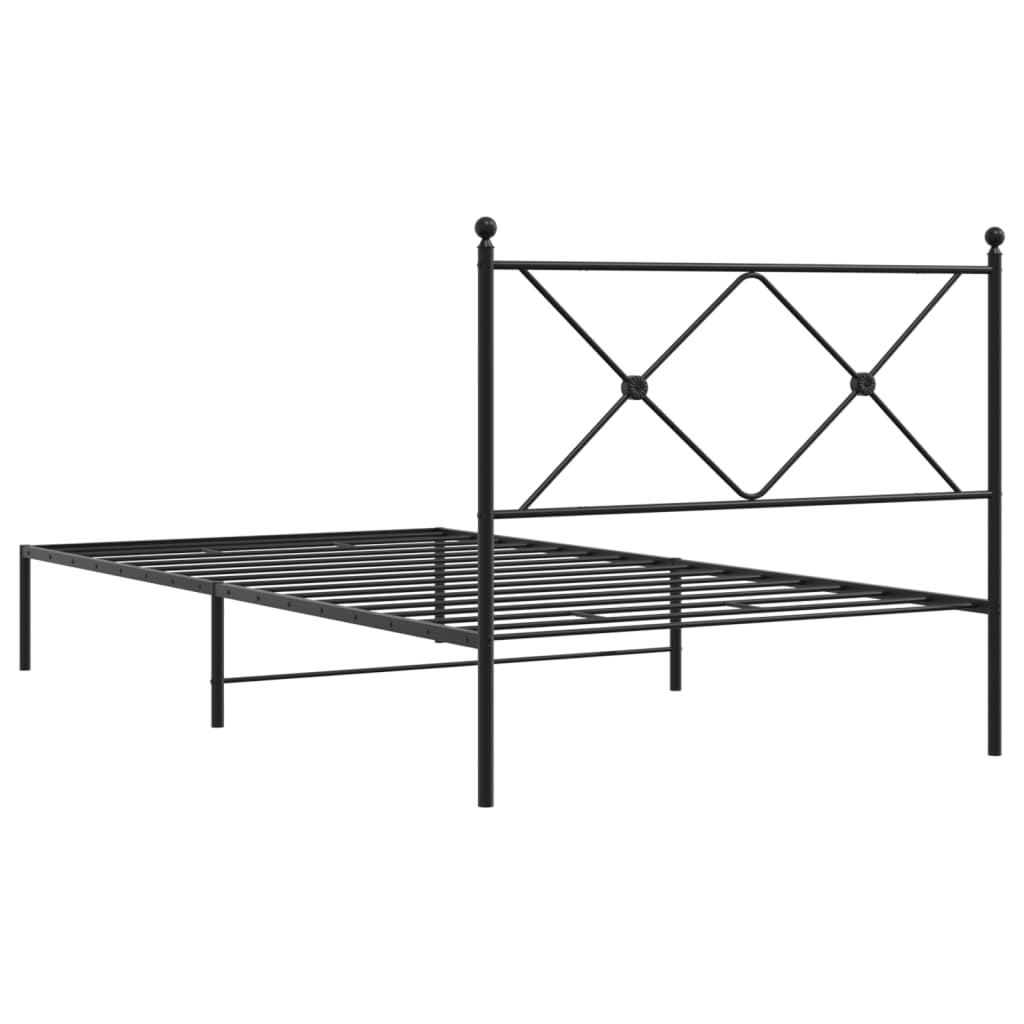 Black Metal Bed Frame with Headboard - 100x200cm, No Mattress