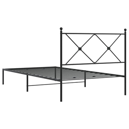 Black Metal Bed Frame with Headboard - 100x200cm, No Mattress