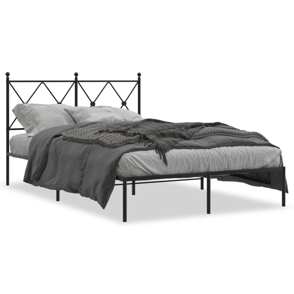 Black Metal Bed Frame with Headboard 120x190cm - No Mattress