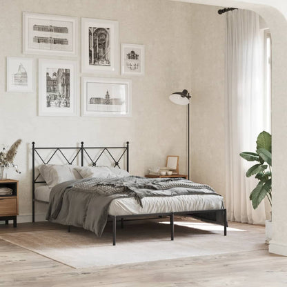 Black Metal Bed Frame with Headboard 120x190cm - No Mattress