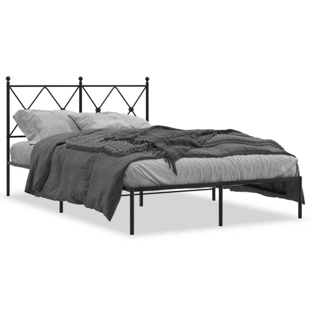 Sleek Black Metal Bed Frame with Headboard 120x200cm - No Mattress