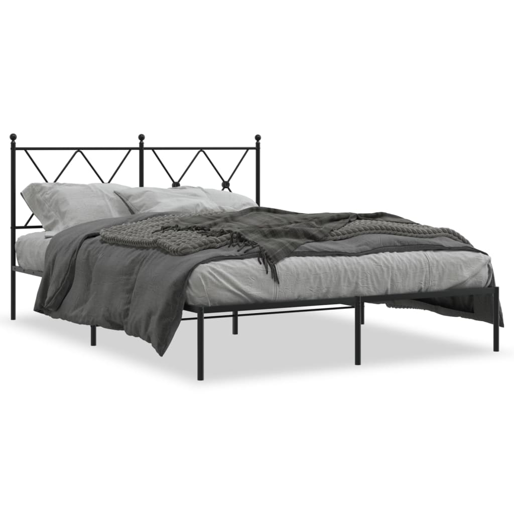 Black Metal Bed Frame with Headboard 135x190cm, No Mattress