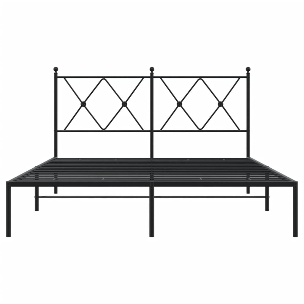 Black Metal Bed Frame with Headboard 135x190cm, No Mattress