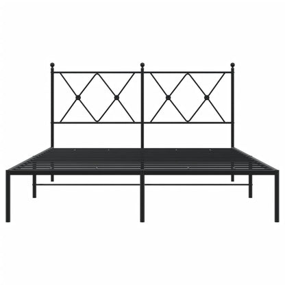 Black Metal Bed Frame with Headboard 135x190cm, No Mattress