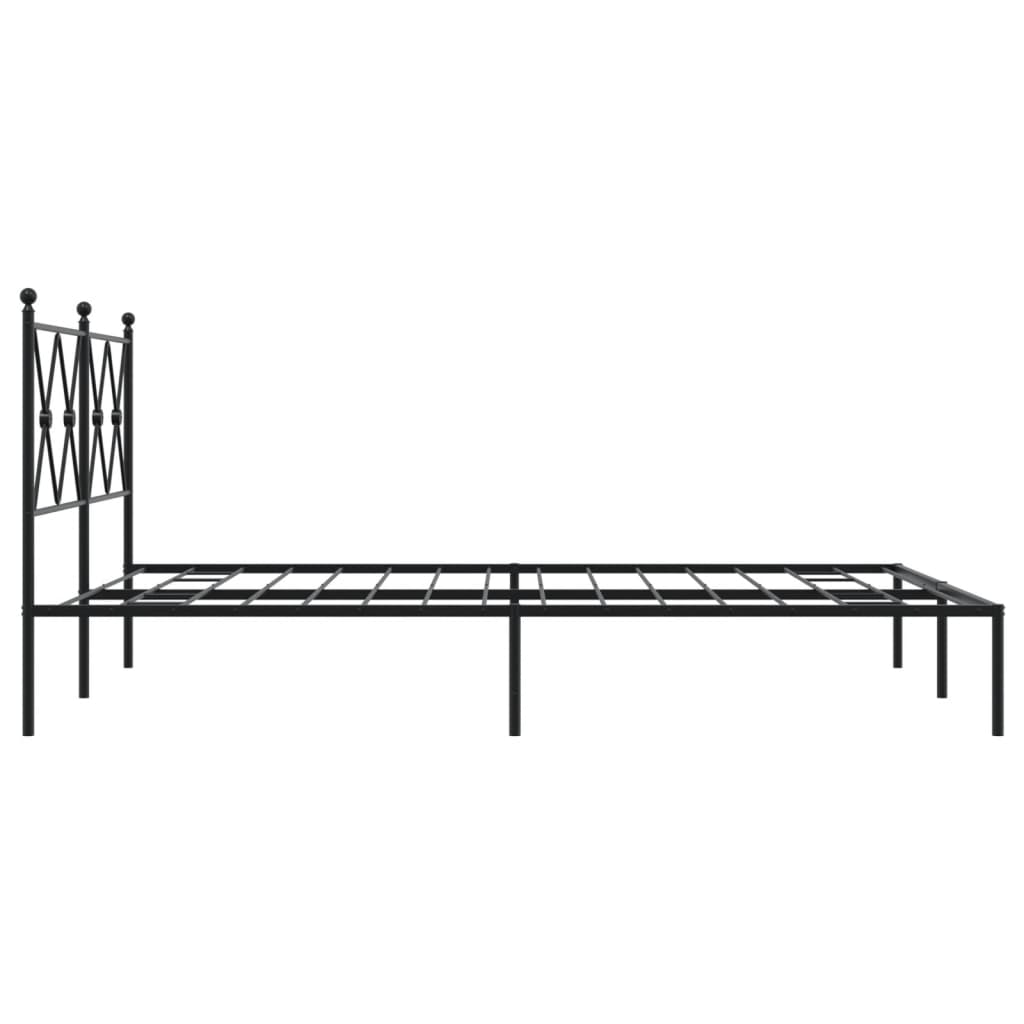Black Metal Bed Frame with Headboard 135x190cm, No Mattress