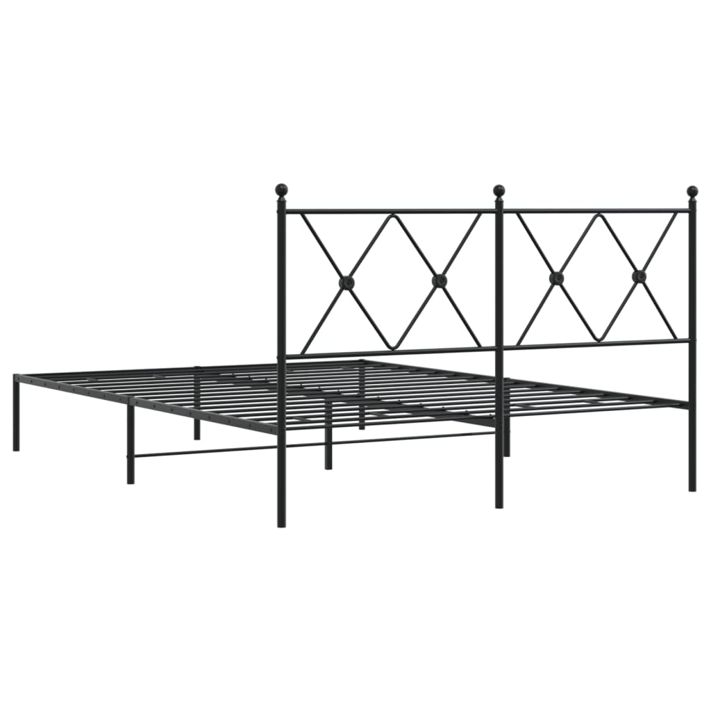 Black Metal Bed Frame with Headboard 135x190cm, No Mattress