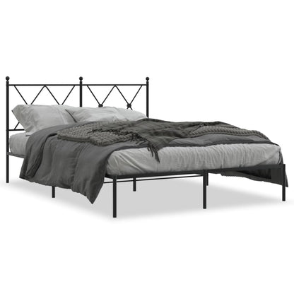 Sleek Black Metal Bed Frame with Headboard 140x190cm