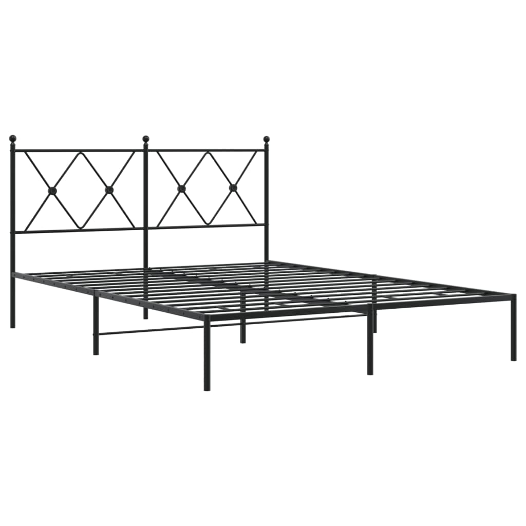Sleek Black Metal Bed Frame with Headboard 140x190cm